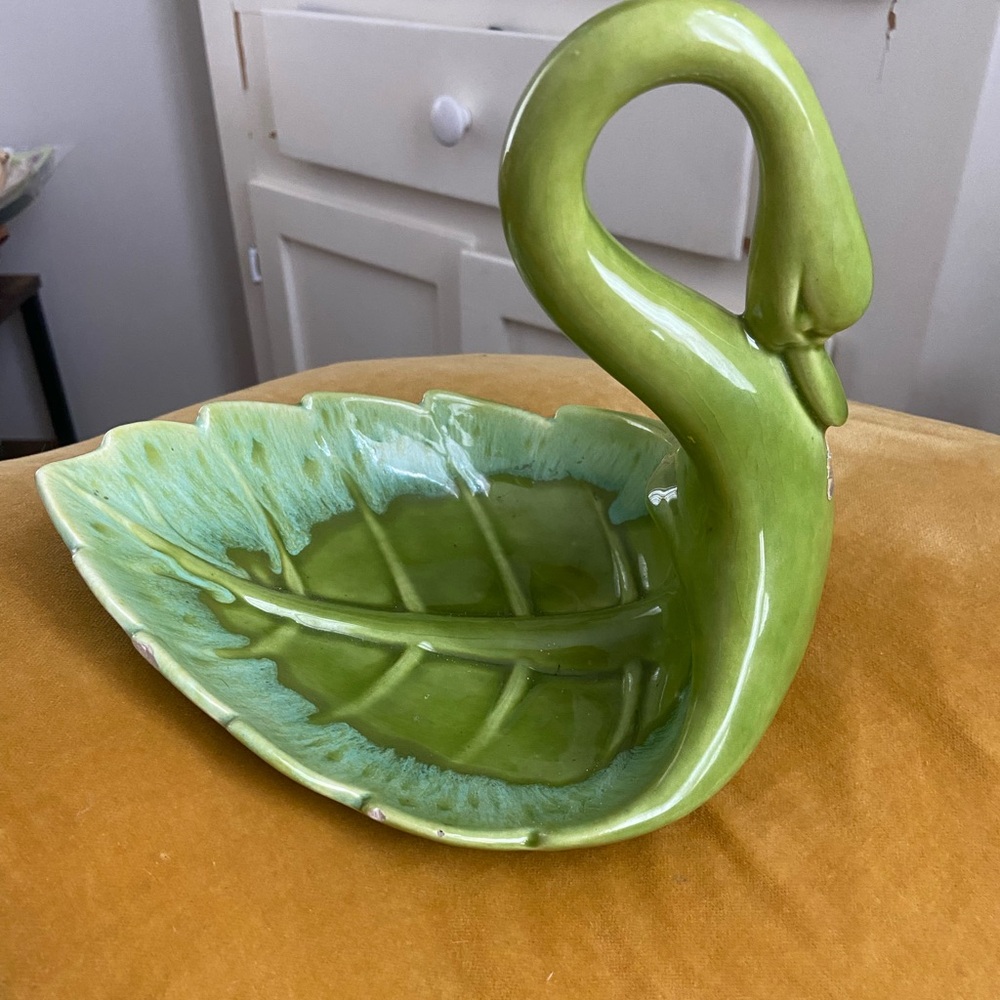 MCM Royal Haeger Green Swan Leaf-Shaped Dish